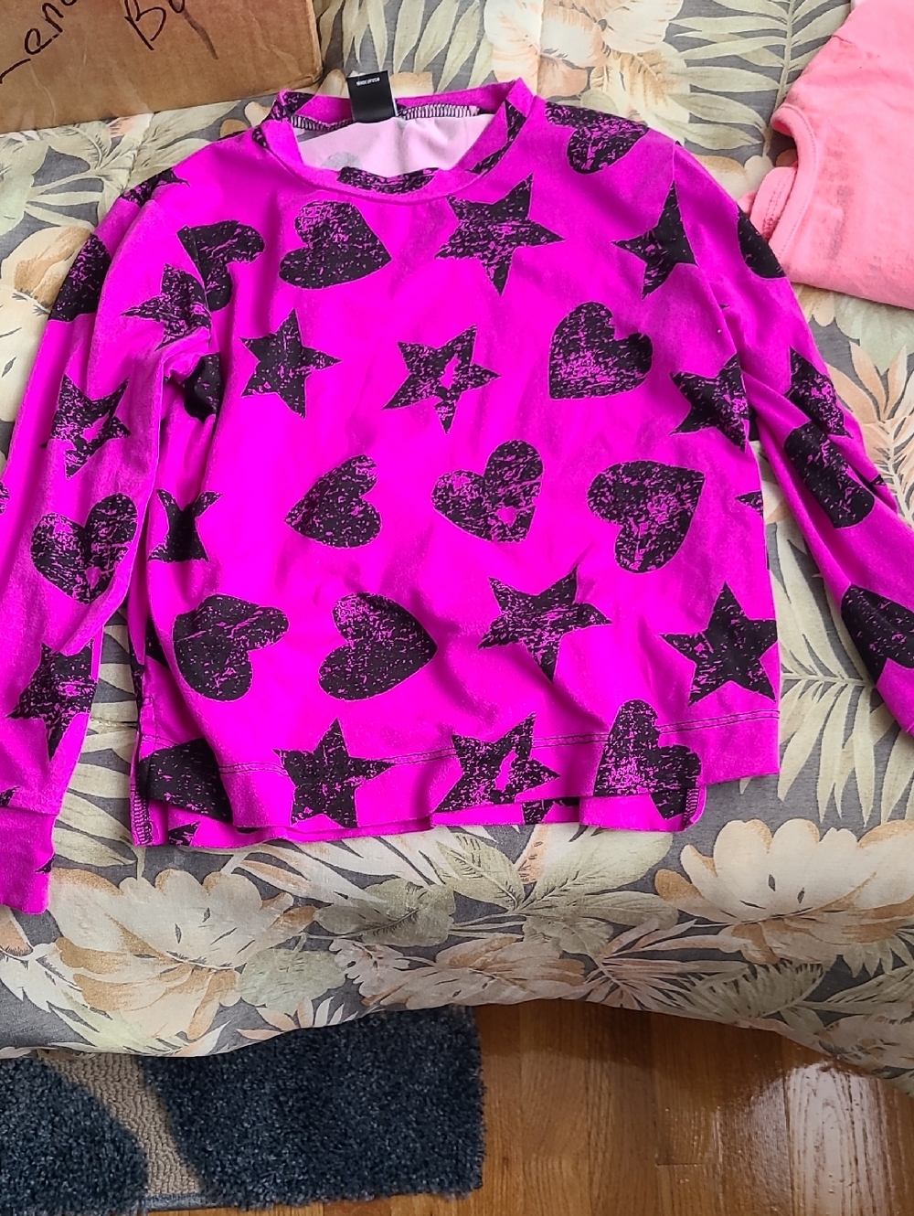 Girls' Hot Pink Star & Heart Crewneck Long Sleeve shirt